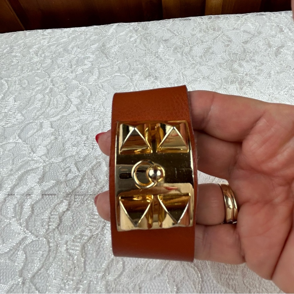 Macy's Gold Tone Studs & Ring Adjustable Whimsigoth Faux Leather Cuff Bracelet